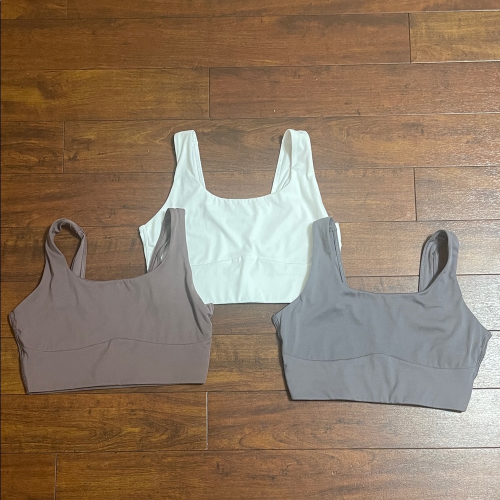 Gymshark Longline Sports Bra (M) -  Trio Bundle: White, Gray, and Brown